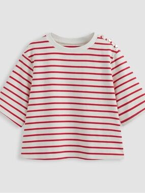 Cider Red & White Striped Short Sleeve Tee with Shoulder Buttons